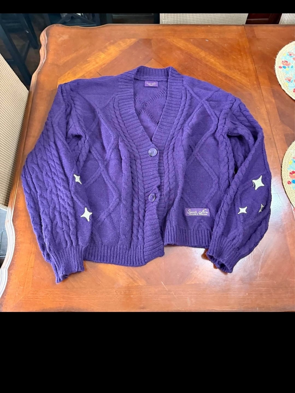 Taylor Swift Purple Cable-Knit Star Appliqué Cardigan